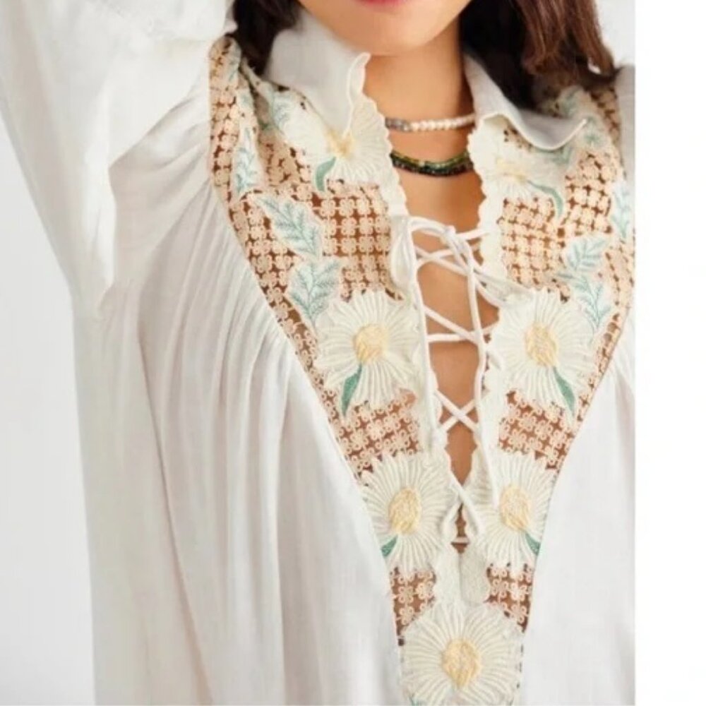 Free People Chain Of Daisies Tunic Ivory Combo Small ( S ) NWT OB1455791